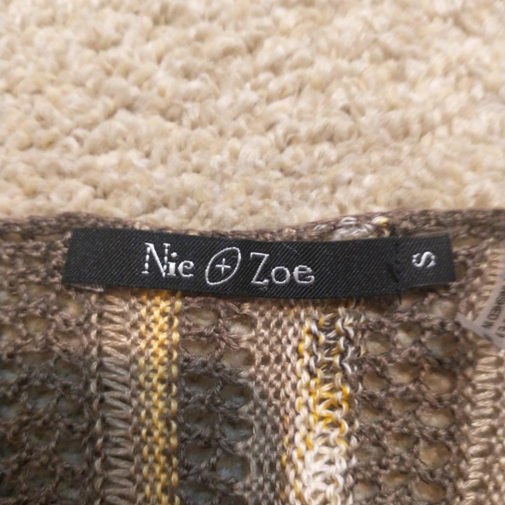 Nic +Zoe  Crochet Gold And Taupe  Cardigan With Tie Front - Picture 5 of 11